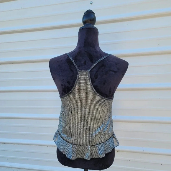 Love Culture Cropped Ruffle Silver Black Metallic Spaghetti Strap S Womens Top - Picture 11 of 12